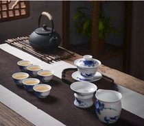 Hongyao Jingdezhen ceramic hand-painted underglaze Gongfu tea set Blue and white fruit Garden Nine-piece set of covered bowls Teacup tea drain