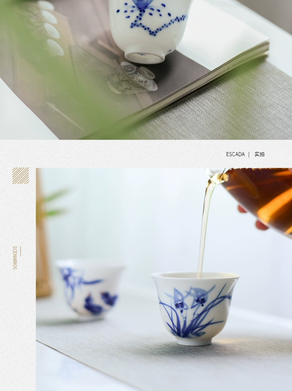 Hongyao vẽ tay hoa ly chén sứ màu xanh và trắng sứ tách tách trà đặt ly rượu vang Jingdezhen có thể được tùy chỉnh - Trà sứ