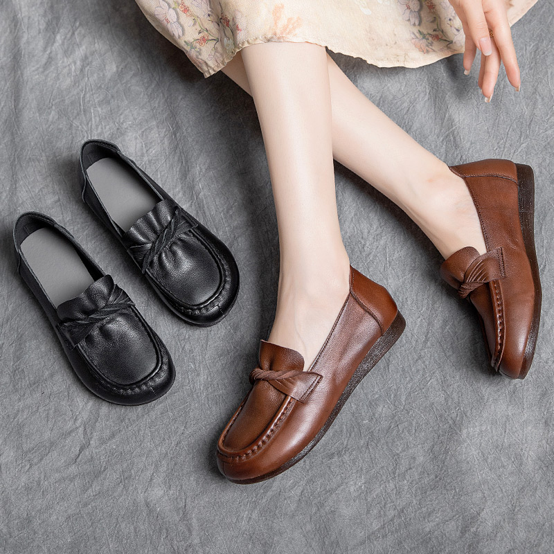 Genuine leather Levos shoes women 2023 new moms shoes soft-bottom sloth people in women's shoes mid-aged comfortable steak bottoms-Taobao