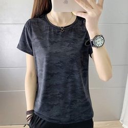 Quick-Drying Sports T-Shirt for Men and Women, Short-Sleeved, Breathable, Elastic, Ultra-Light Camouflage Round Neck, Loose Running Fitness Casual Top