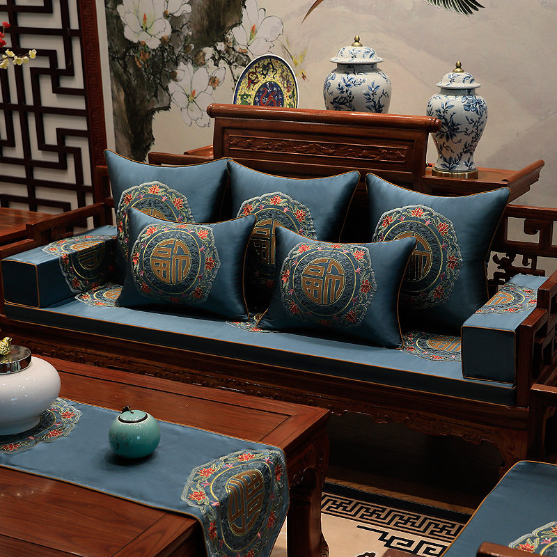 Neoclassical Chinese mahogany furniture furniture cushion solid wood sofa chair cushion Luohan mu cushion five-piece set chair non-slip mat