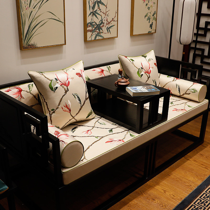 Jade Orchid embroidered red wood sofa cushions Classical solid wood furniture Bed Cushions Five Pieces of Chinese Backrest Sleeves