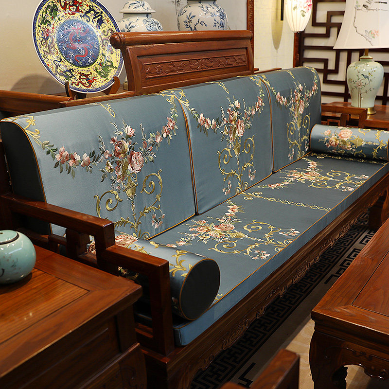 Red Wood Furniture Cushion Vintage Chinese Solid Wood Sofa Cushion With Backrest of Bed Cushion Five Pieces Of Chair Cushion