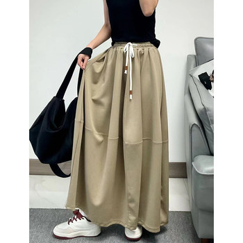Phil Dan, a Style Icon, Korean and Japanese Literary Style, Large Floral Silhouette Midi Skirt, Elastic Waist, Wide Version Long Skirt 555