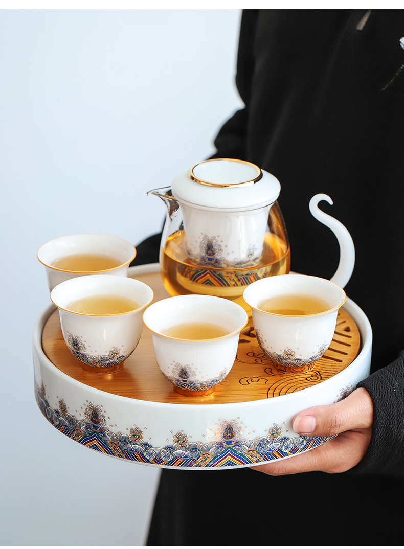 By mud colored enamel glass of black tea tea ware household ceramics filter teapot contracted tea tray cups little suit