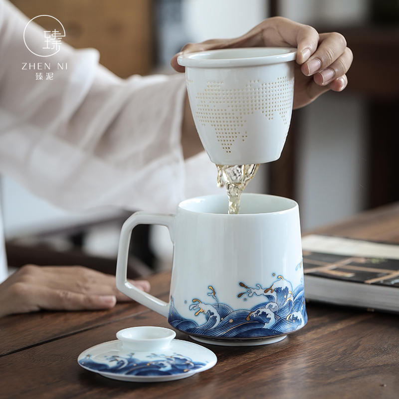 By mud office cup of jingdezhen ceramic colored enamel mugs manual paint cup tea ultimately responds a cup of big capacity