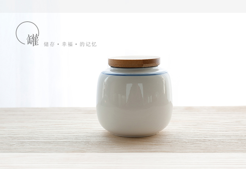 By mud jingdezhen ceramic seal pot of tea caddy fixings warehouse contracted circular storage jar shadow blue small wake tea