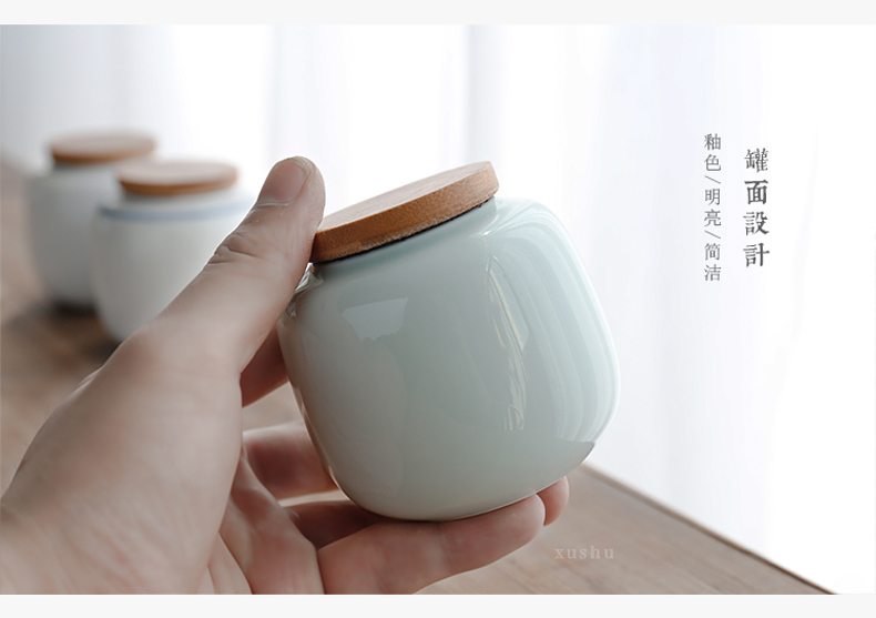 By mud jingdezhen ceramic seal pot of tea caddy fixings warehouse contracted circular storage jar shadow blue small wake tea