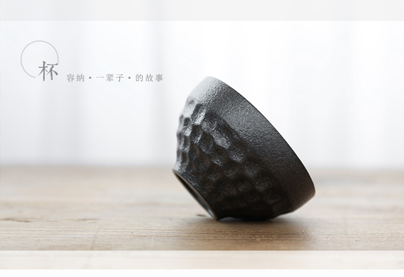By hammer Japanese kung fu tea cups of black mud sample tea cup coarse pottery large master cup checking ceramic bowl
