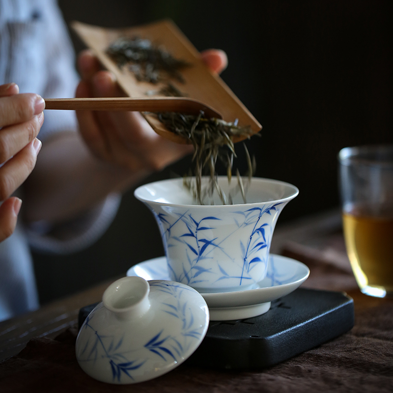 By mud jingdezhen hand - made kung fu tea set manually famille rose porcelain tureen home three bowls set of tea cups