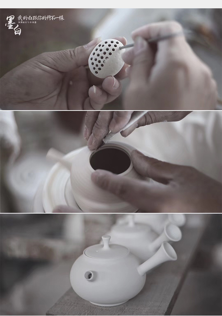 By mud jingdezhen porcelain teapot checking ceramic teapot Japanese side to make tea pot of thin foetus jade porcelain household