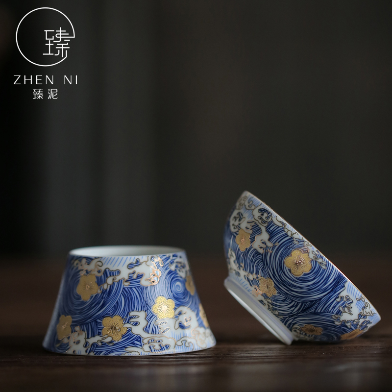 By mud jingdezhen colored enamel) checking ceramic tea set of the filter kung fu tea set) accessories