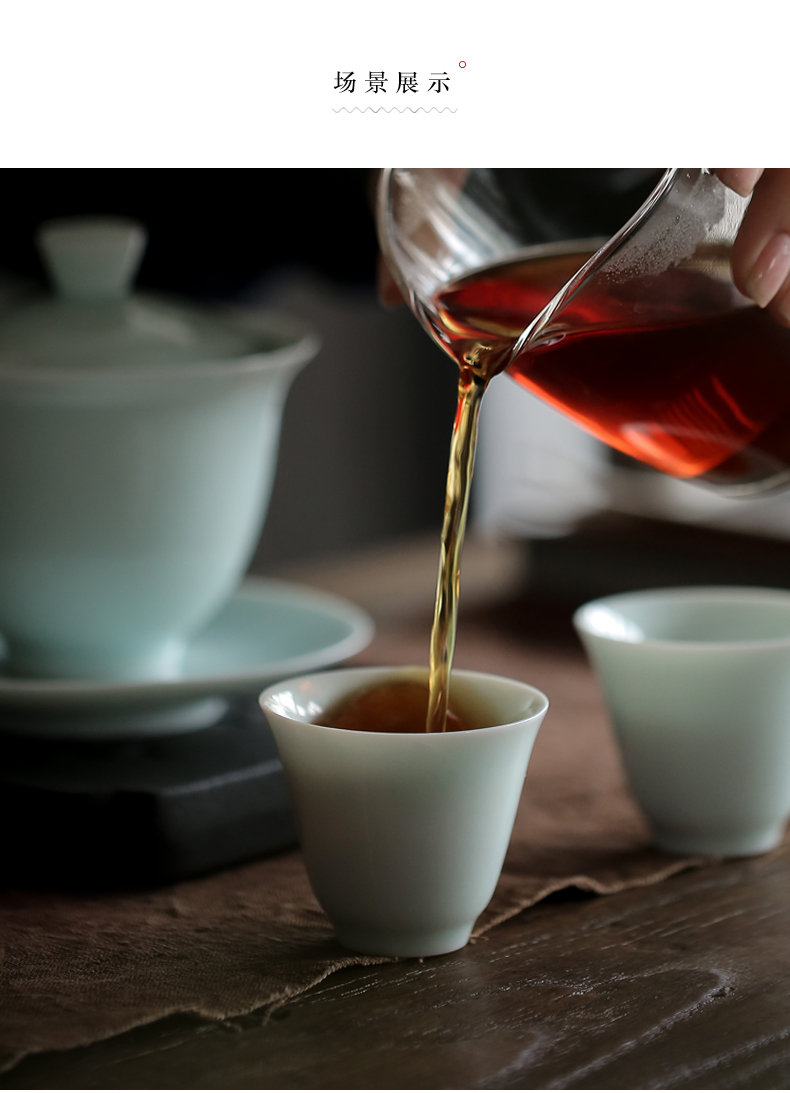 "Green sample tea cup jingdezhen shadow manual thin foetus ceramic kung fu tea cups household white porcelain bowl with master single CPU