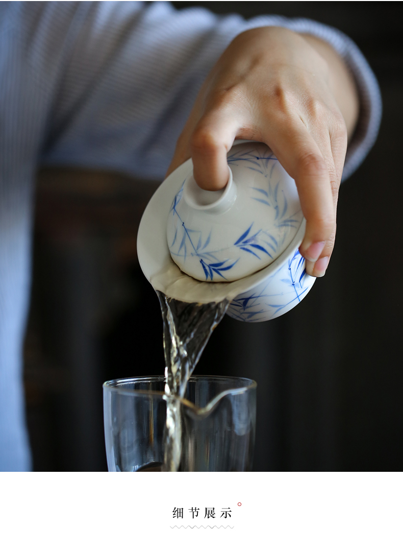 By mud hand - made tureen jingdezhen manual them thin body worship to use kung fu tea set three bowl of household make tea