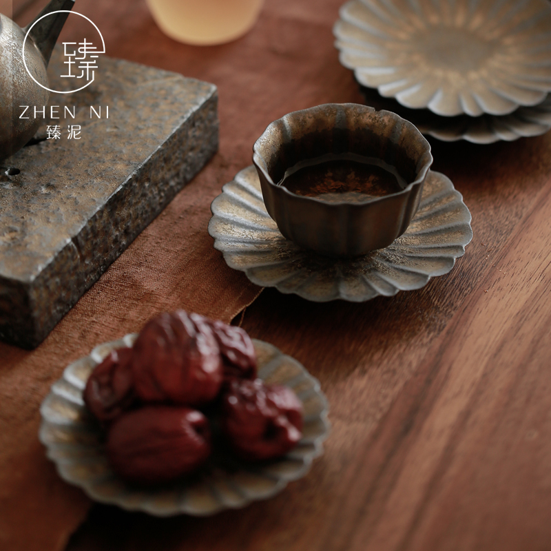 By mud cup mat manual fine gold ceramic cup mat Japanese retro insulation cup kung fu tea tea accessories