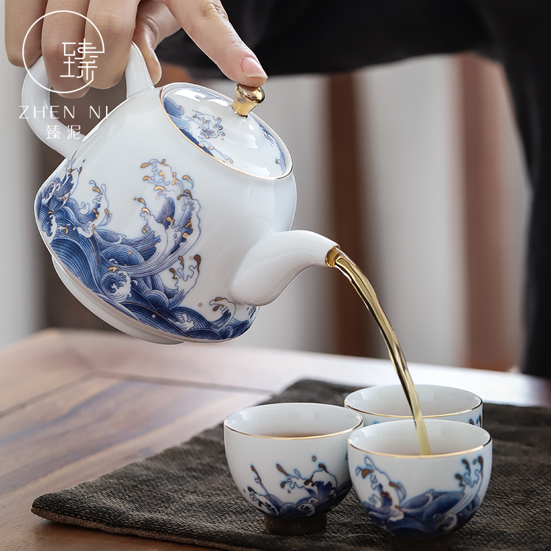 By clay teapot manual white porcelain enamel paint kung fu tea set household ceramics filter tea tea kettle
