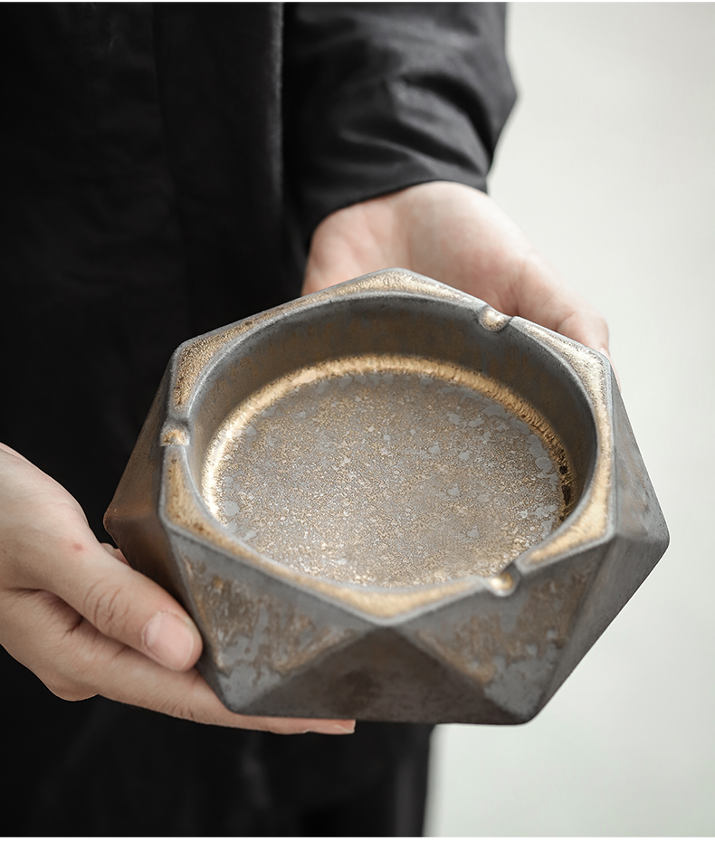 "Gold ceramic mud ashtray creative home sitting room retro move ashtray coarse pottery office furnishing articles by hand