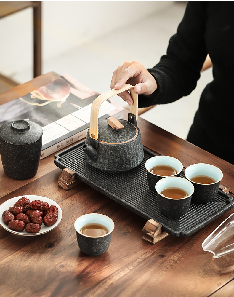 By mud Japanese household ceramics kung fu tea set single girder pot pot of tea, coarse pottery filter large teapot restoring ancient ways