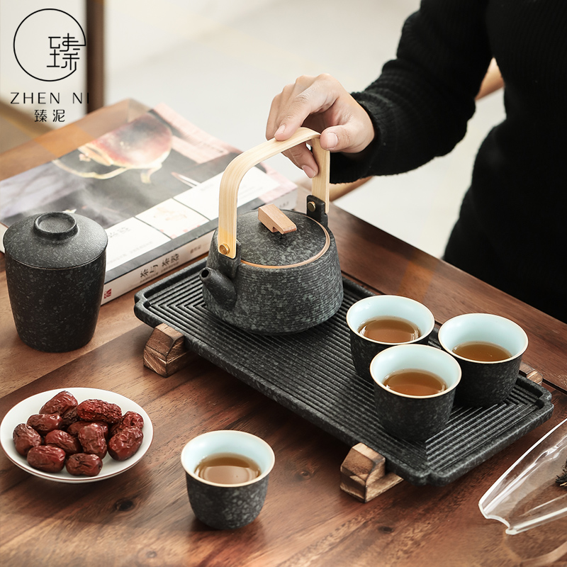 By Japanese tea set coarse pottery mud contracted household girder pot set of dry tea set tea bags are small suit the box office