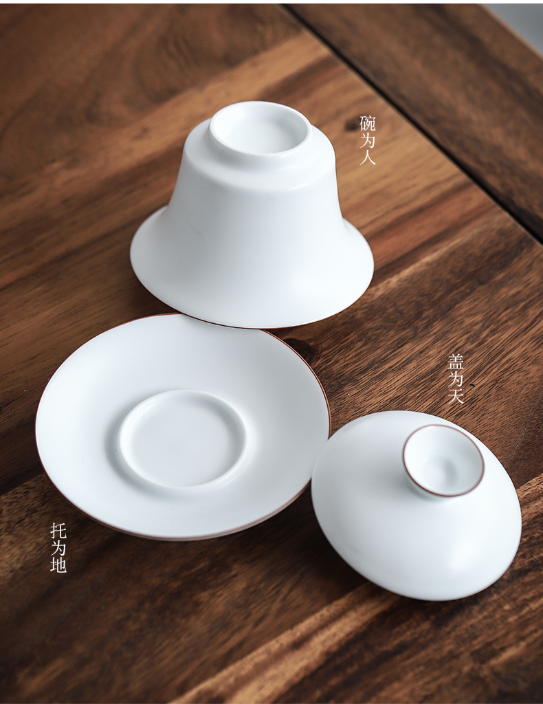 By clay ceramic tea tureen household them thin body is only three bowls of jingdezhen kung fu tea set a large bowl