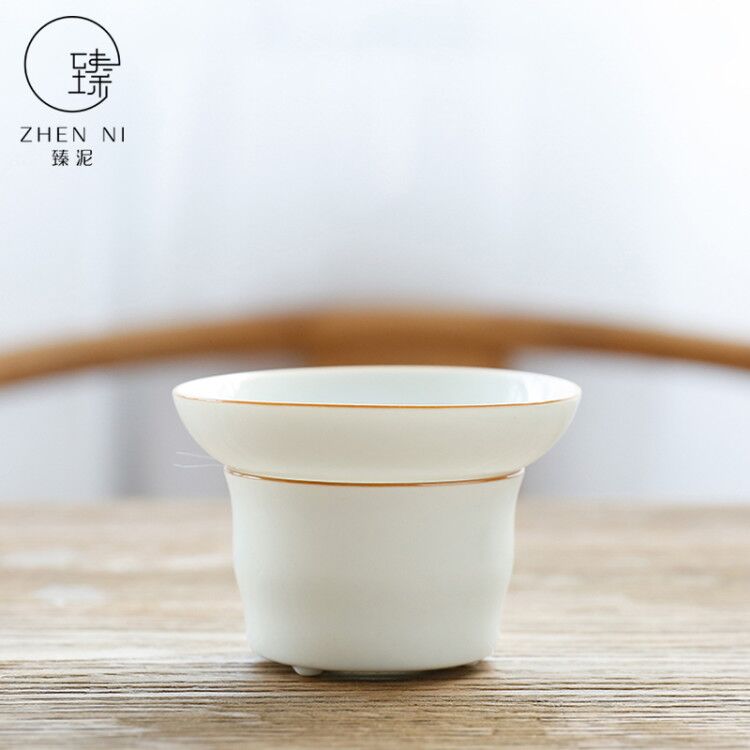 By mud sweet white porcelain) set of jingdezhen hand - made paint filter net checking tea tea filter accessories