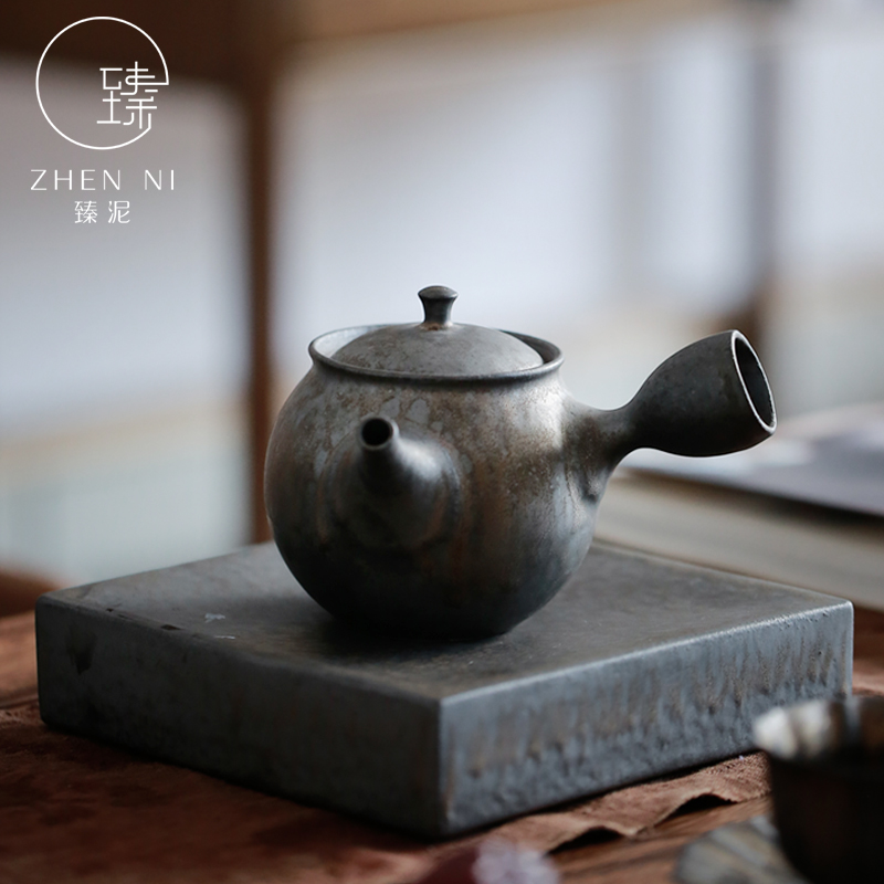 Restoring ancient ways by mud Japanese checking ceramic teapot side put the pot of up with rust glaze kung fu tea set home make tea