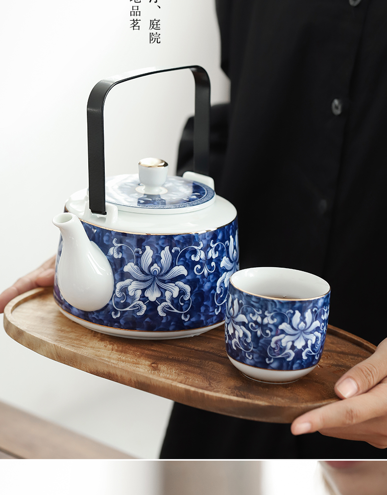 Japanese tea set of household jingdezhen porcelain girder by mud pot of large capacity belt filter teapot teacup suit