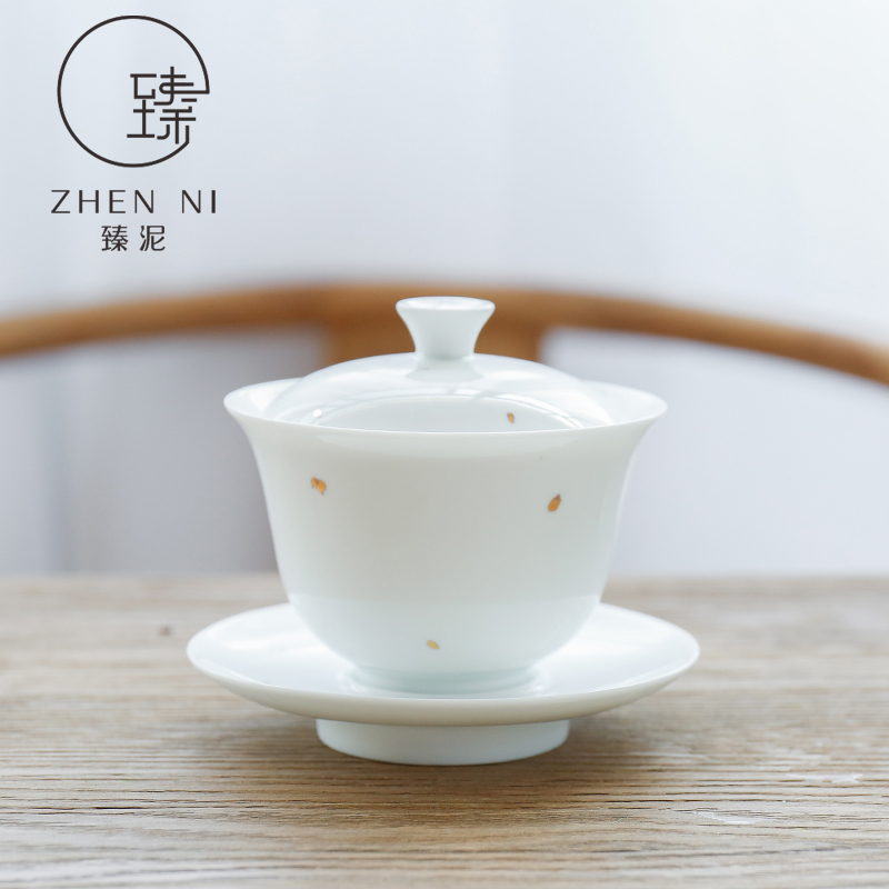 White porcelain tureen jingdezhen manually by mud thin foetus kung fu tea tea bowl of Japanese in sweet White three bowls