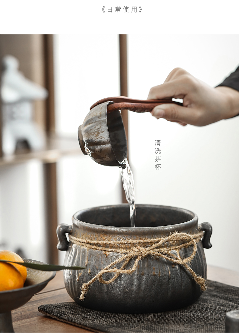 "Gold tea wash mud home built in hot water cylinder barrels of restoring ancient ways Japanese coarse pottery cups to wash water jar kung fu tea accessories