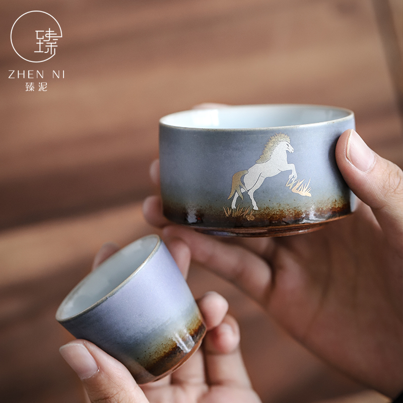 By Japanese household ceramic mud crack cup kung fu tea set a pot of tea set four cups of portable is suing the receive package travel