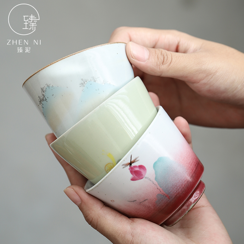 By mud up hand - made teacup household size master cup kung fu tea set single CPU Japanese coarse pottery sample tea cup