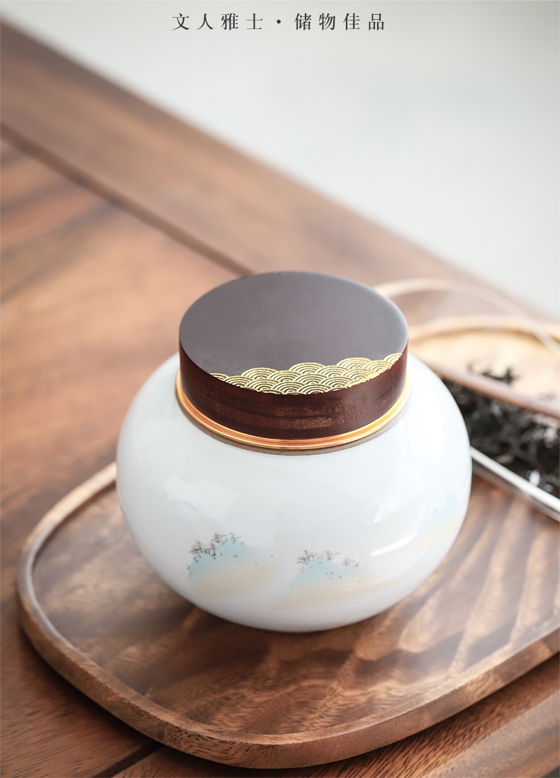 Clay ceramic up by manual alloy tea caddy fixings warehouse seal pot home tea and tea pu - erh tea storage tank