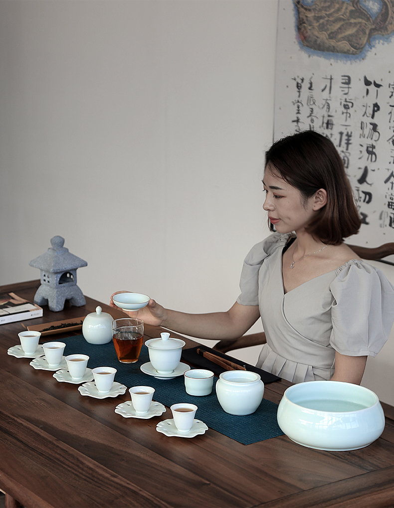 By Japanese tea taking mud kung fu tea set the whole set of household ceramic cup) of tea tureen tea to wash