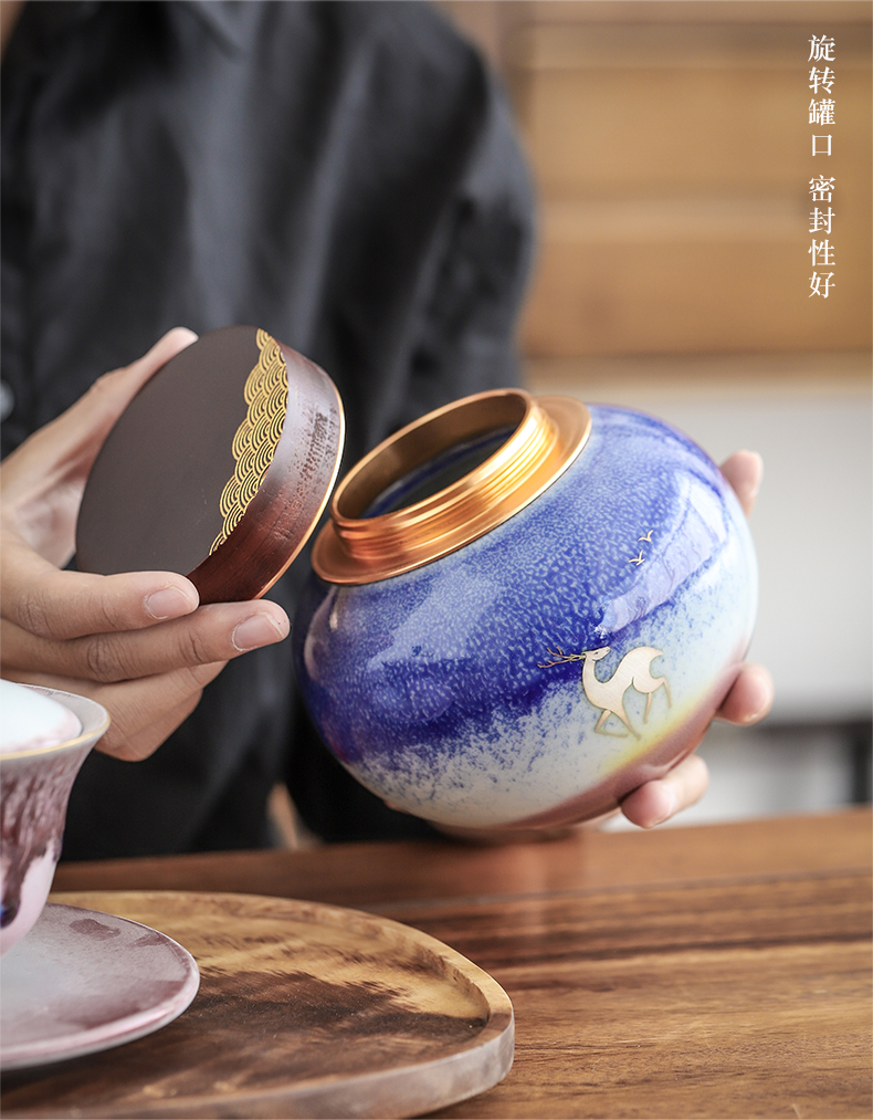 Clay ceramic up by manual alloy tea caddy fixings warehouse seal pot home tea and tea pu - erh tea storage tank