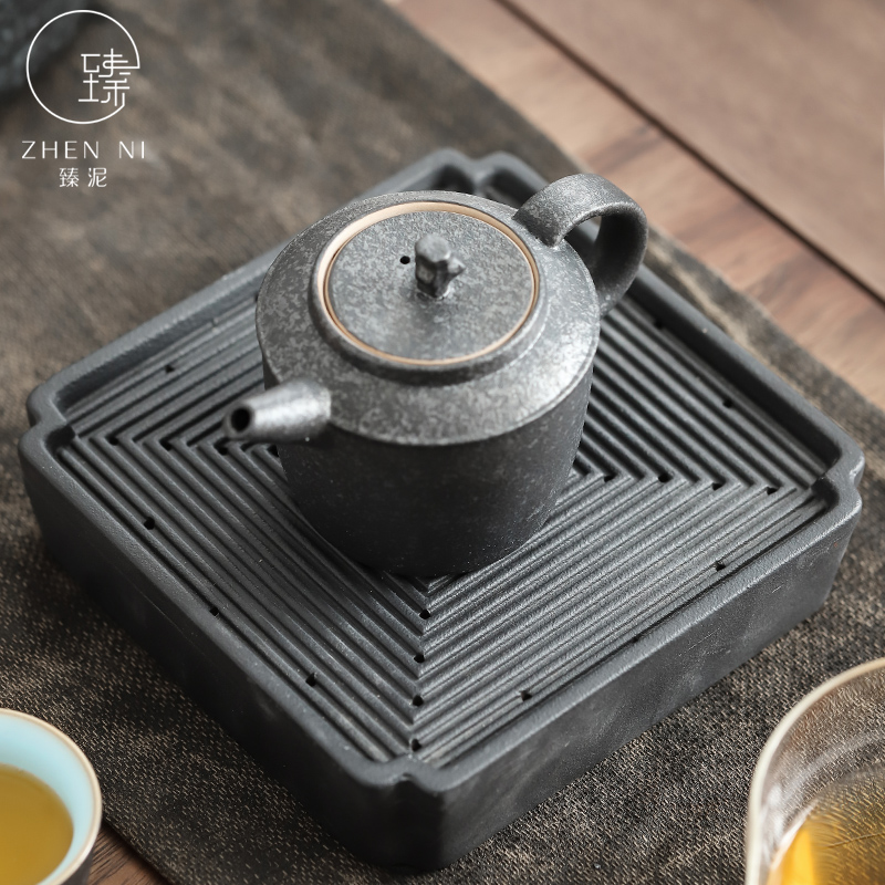 By mud Japanese - style square small tea tray was home coarse TaoGan pot bearing ceramic drainage water from the Taiwan tea sea