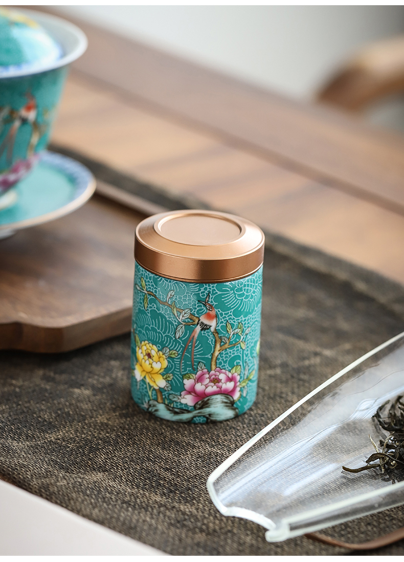 By mud colored enamel small mini caddy fixings manual alloy ceramic sealed storage tank and tea, portable tea warehouse