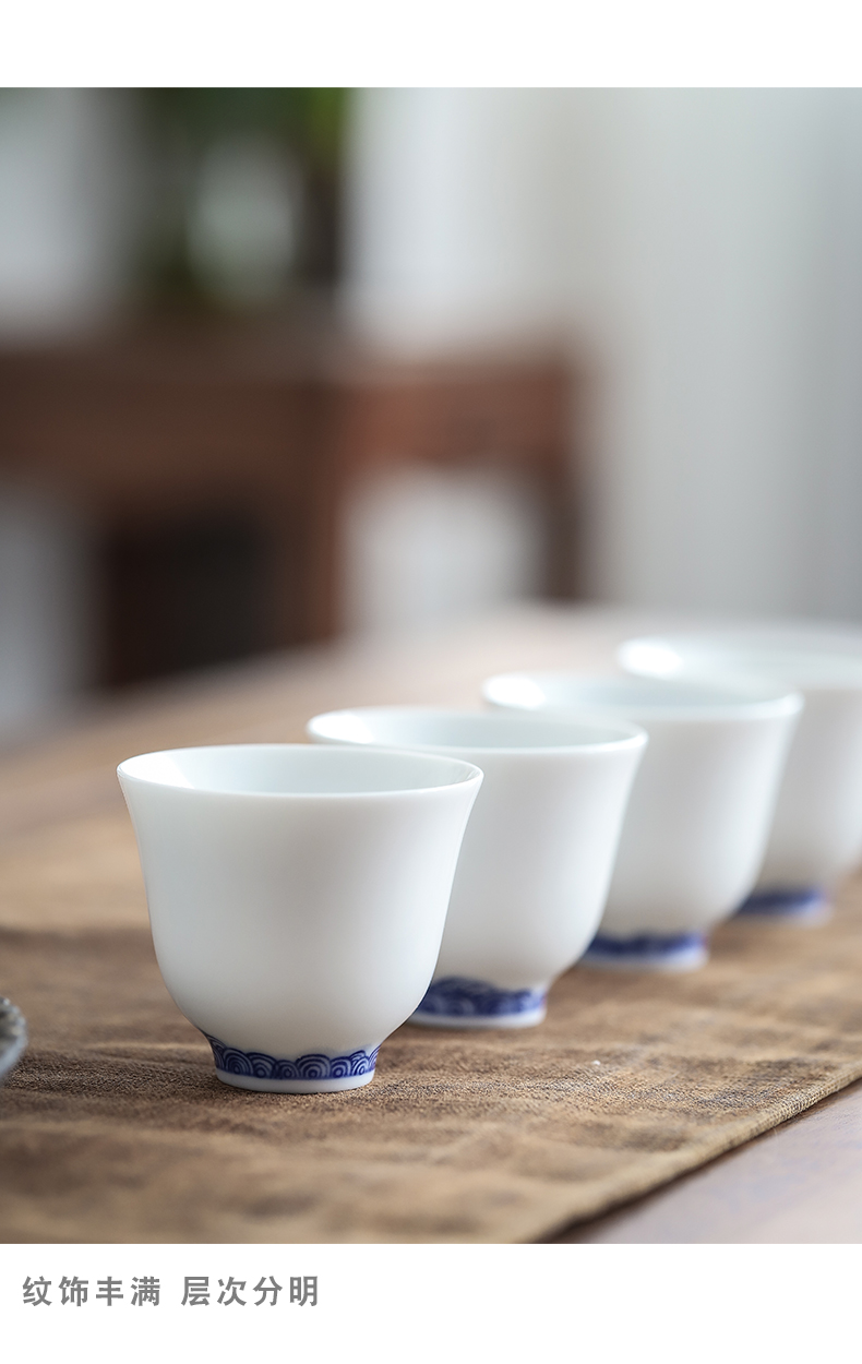 "Blue and white domestic tea cups white porcelain clay sample tea cup size master cup kung fu tea set single glass ceramic bowl