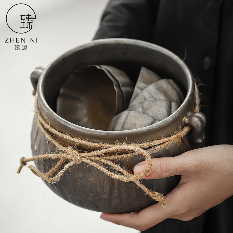 "Gold tea wash mud home built in hot water cylinder barrels of restoring ancient ways Japanese coarse pottery cups to wash water jar kung fu tea accessories