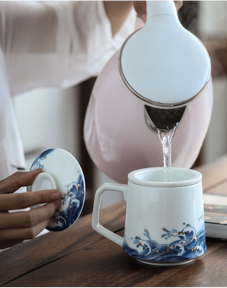 By mud office cup of jingdezhen ceramic colored enamel mugs manual paint cup tea ultimately responds a cup of big capacity