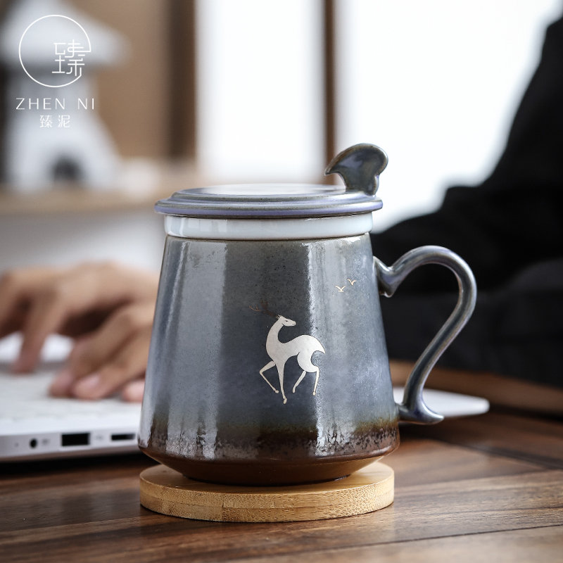 By clay mugs of household water glass up with porcelain office of large capacity filter with cover tea cup"