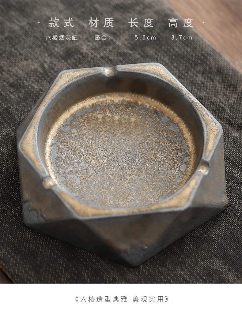 "Gold ceramic mud ashtray creative home sitting room retro move ashtray coarse pottery office furnishing articles by hand