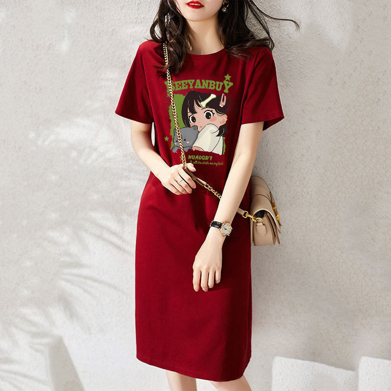 Skirt for Women, Summer 2026 New Style, Mid-Length, Over-The-Knee, High-Waisted, Slimming, Short-Sleeved T-Shirt Dress, Home Sleep Dress