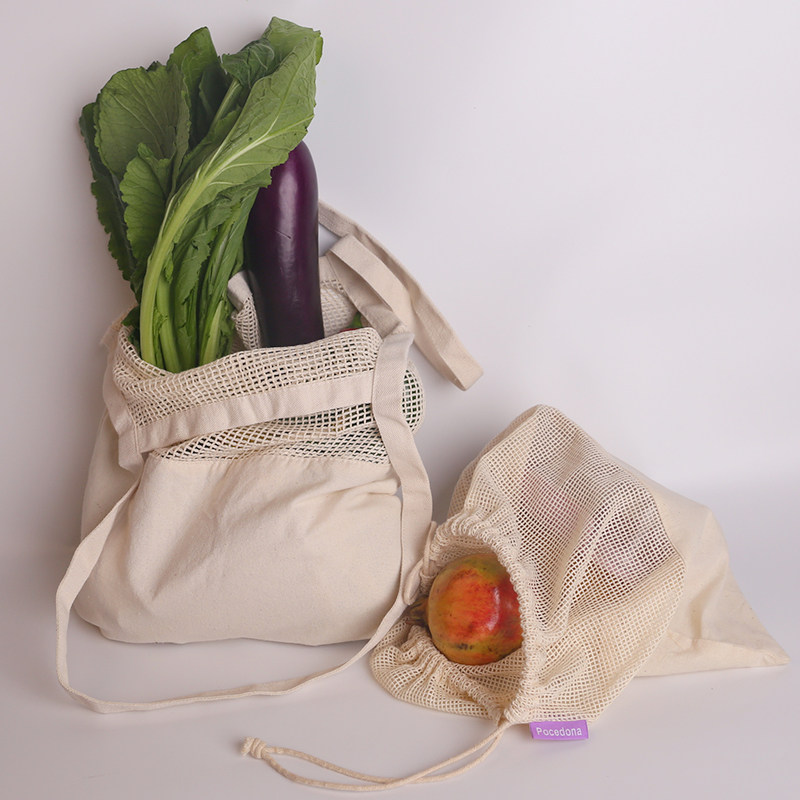 Cotton shopping net bag environmental protection shoulder canvas bag bag folding portable large capacity food and vegetable Hand bag