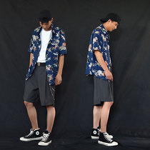 High Street Suit 5 points Chinese pants suit shorts big m mens drop feeling wide leg pants oversize pants summer thin
