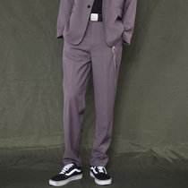 Color casual pants mens purple overalls couple dress niche design sense trousers high-grade non-wrinkled wide leg pants