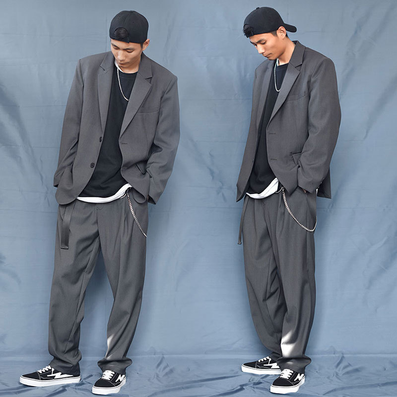 Stylish Suit with a Trendy and High-End Feel, Eye-Catching Gray Jacket for Men, Niche Casual Loose-Fitting Elegant Suit with a Cool and Handsome Look
