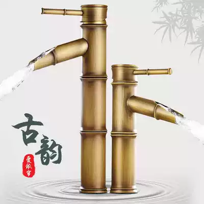 All copper antique faucet Hot and cold basin faucet European table basin Bamboo joint faucet Household single cold faucet Retro