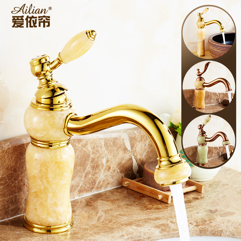 European basin faucet Gold antique jade hot and cold faucet washbasin Household bathroom washbasin faucet
