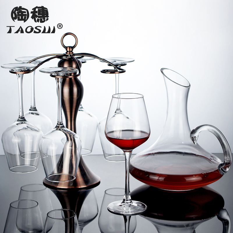 Crystal red wine glass suit Home European style small lavish wine High foot cup 6 only Glass Decanter Cup Holder