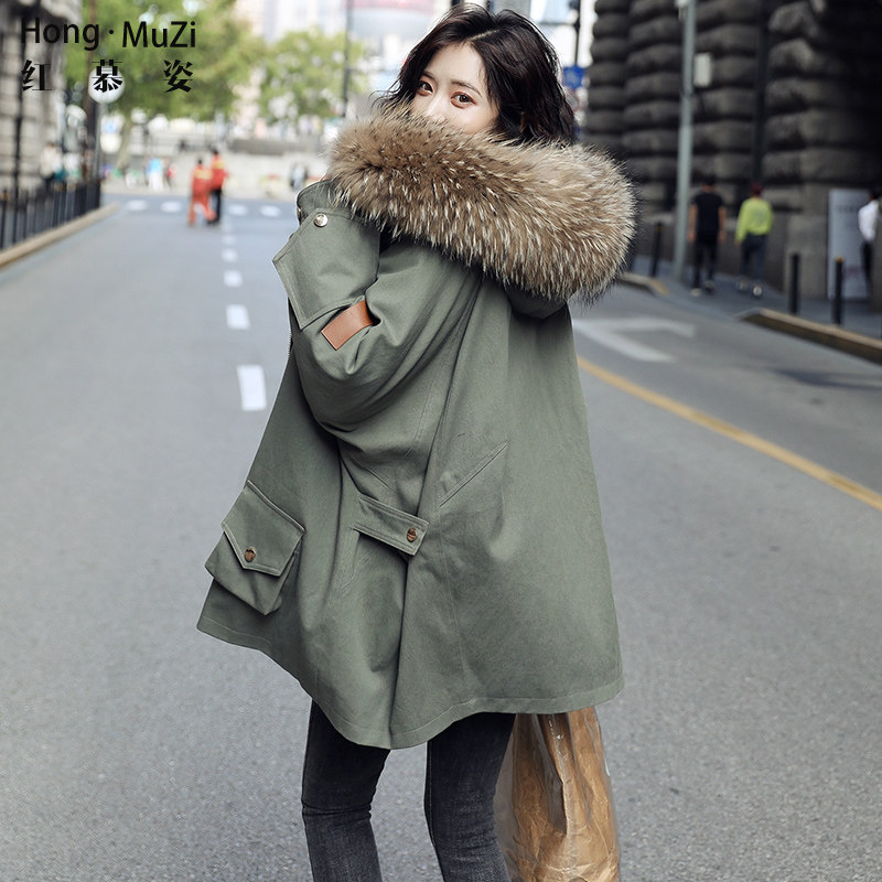 Pike women's 2022 new hot style inner liner removable mid-length version thickened real fur collar winter down jacket young style